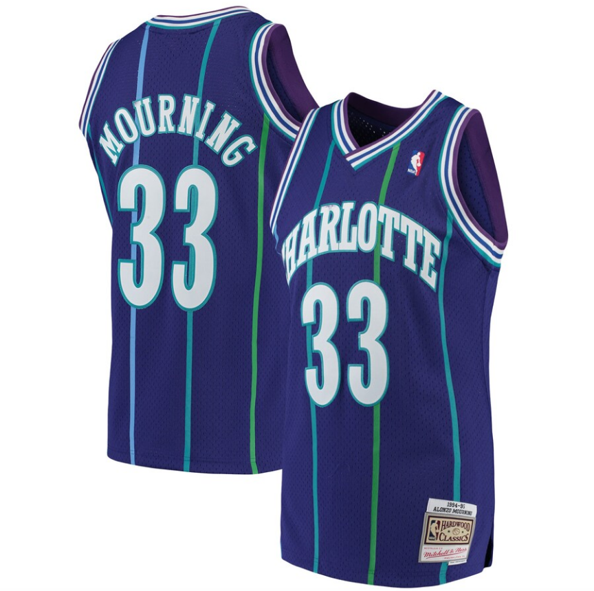 Men’s Alonzo Mourning Charlotte Hornets 1994-95 Purple Swingman Jersey By Mitchell & Nessi