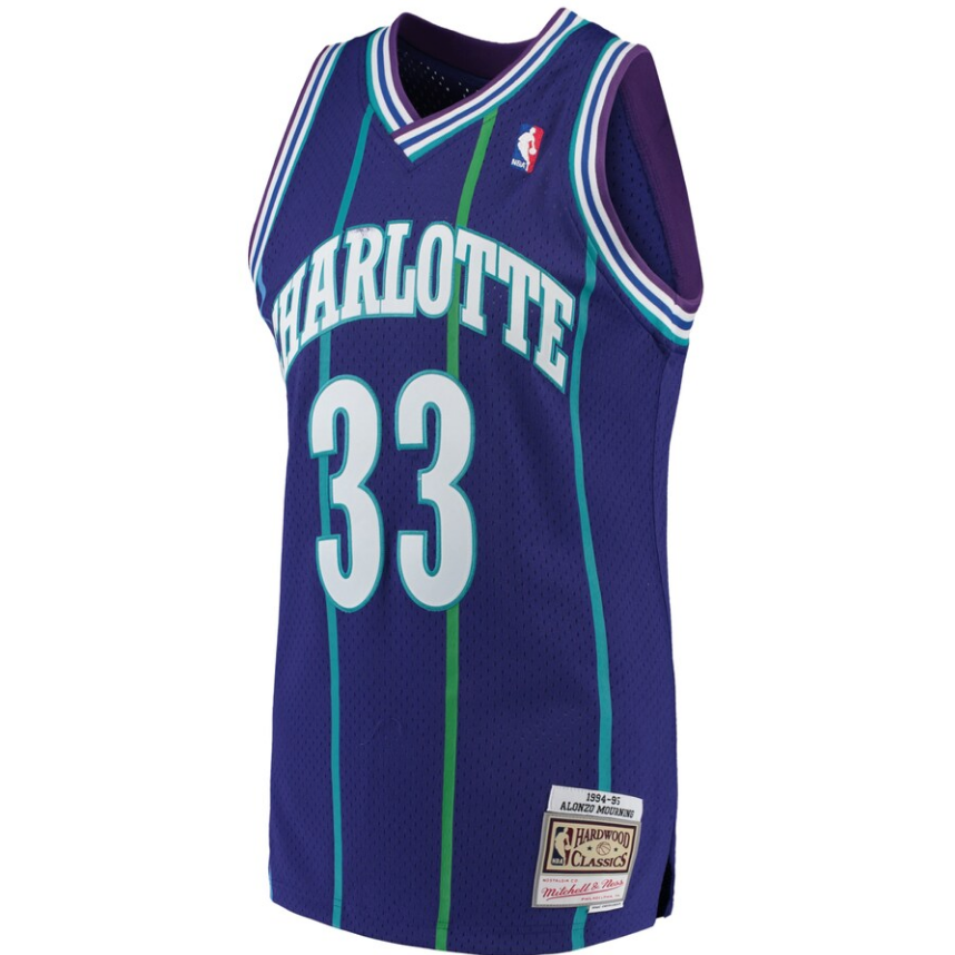 Men’s Alonzo Mourning Charlotte Hornets 1994-95 Purple Swingman Jersey By Mitchell & Nessi