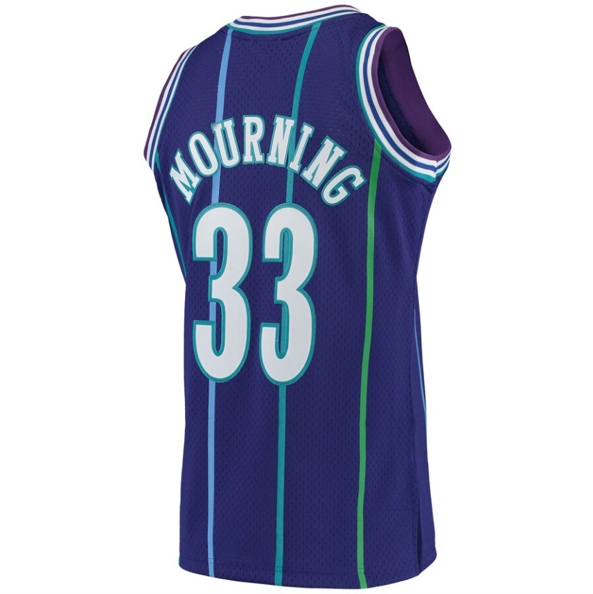 Men’s Alonzo Mourning Charlotte Hornets 1994-95 Purple Swingman Jersey By Mitchell & Nessi