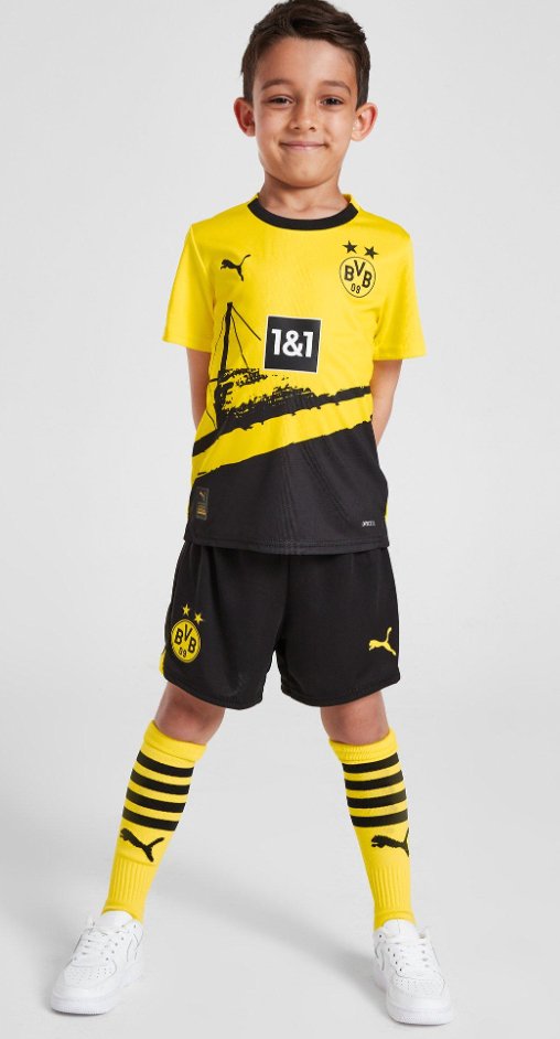 Dortmund-Heimset 2023/2024 (Trikot + Shorts) in Kindergröße