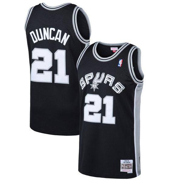 Mens San Antonio Spurs Tim Duncan Mitchell &amp; Ness Black 1998-99 Hardwood Classics Swingman Jersey