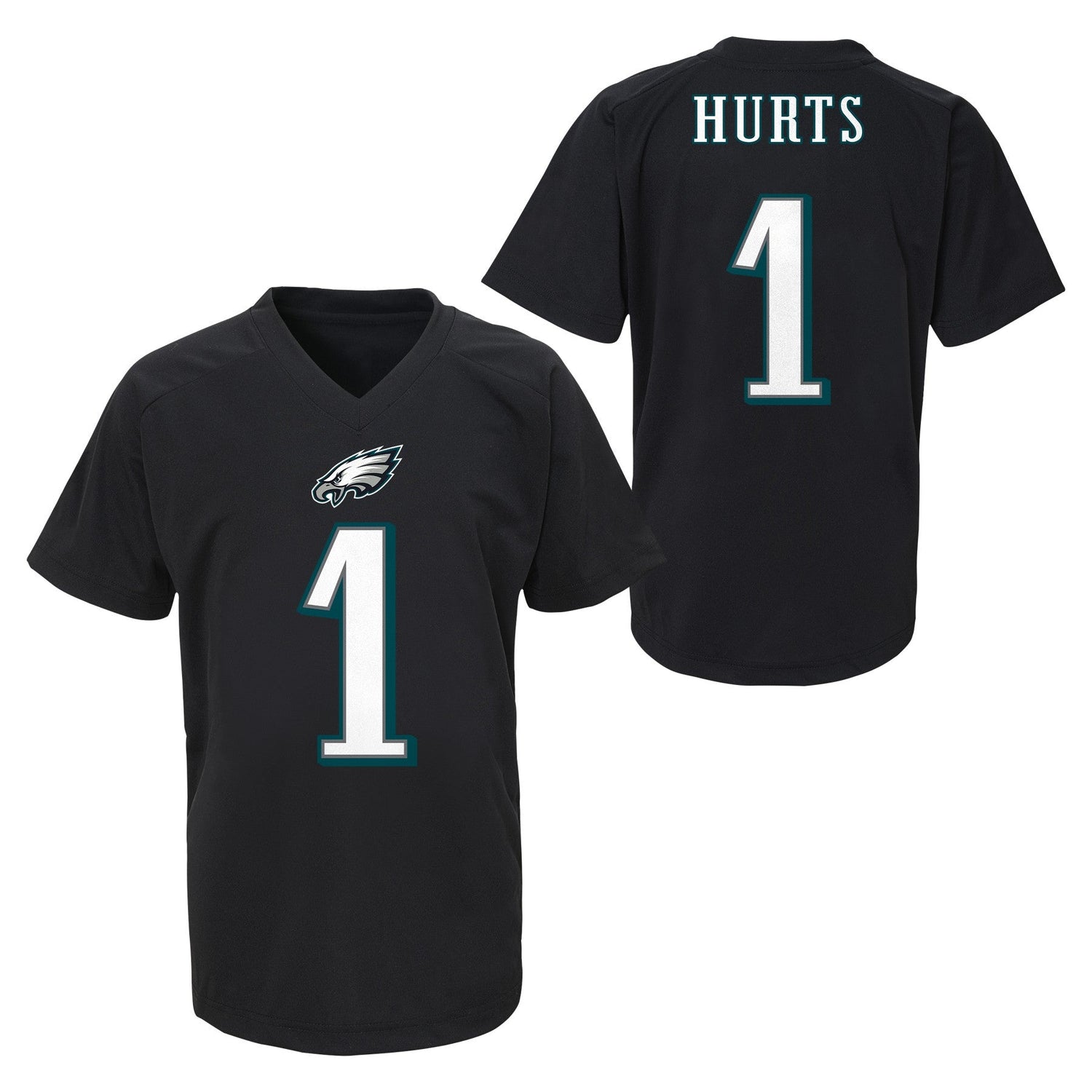 Youth Jalen Hurts Philadelphia Eagles Black V-Neck Performance Jersey Tee