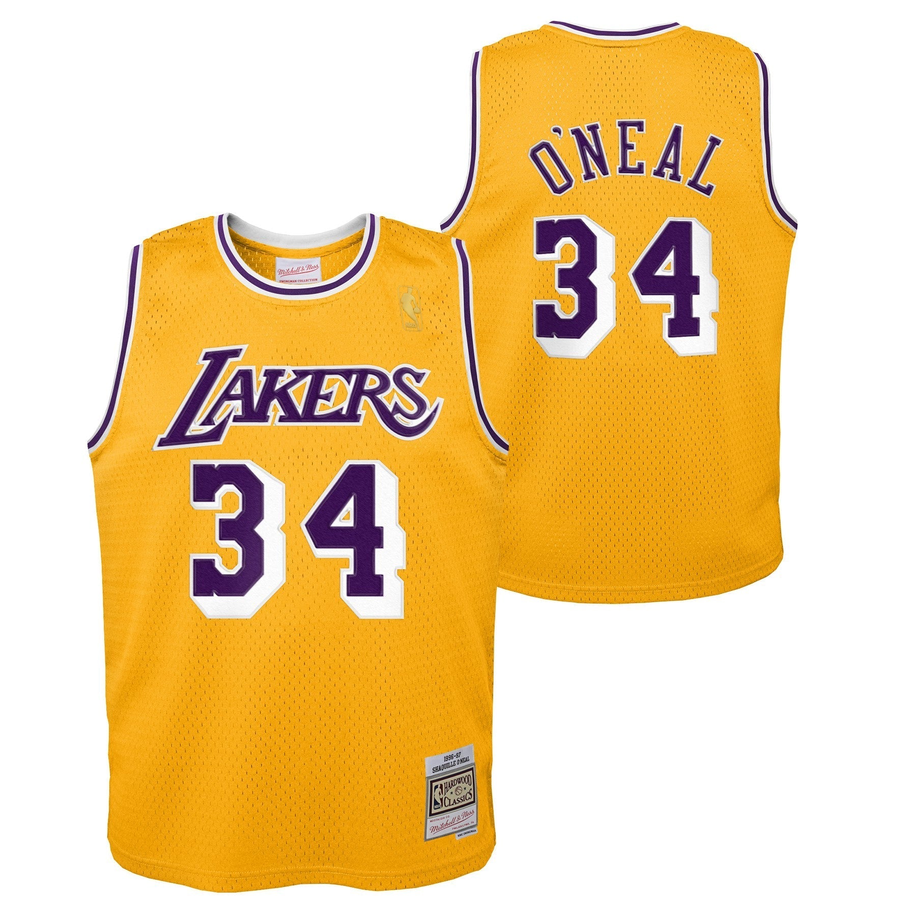 Youth Los Angeles Lakers Shaquille O`Neal Mitchell &amp; Ness Gold 1996-97 Hardwood Classics Swingman Jersey