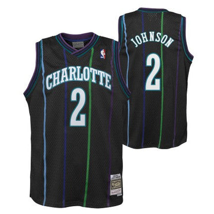 Youth Charlotte Hornets Larry Johnson Mitchell &amp; Ness 1992-93 Hardwood Classics Reload 2.0 Swingman Jersey-Black