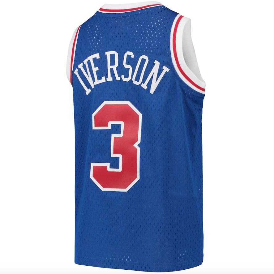 Youth Mitchell &amp; Ness Allen Iverson Royal Blue 1996-97 Hardwood Classics Swingman Throwback Jersey