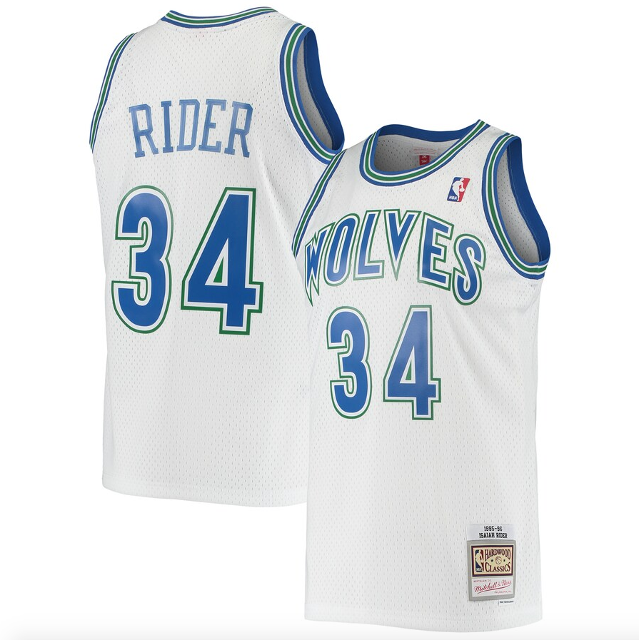 Mens Minnesota Timberwolves Isaiah Rider Mitchell &amp; Ness White 1995-96 Hardwood Classics Swingman Jersey