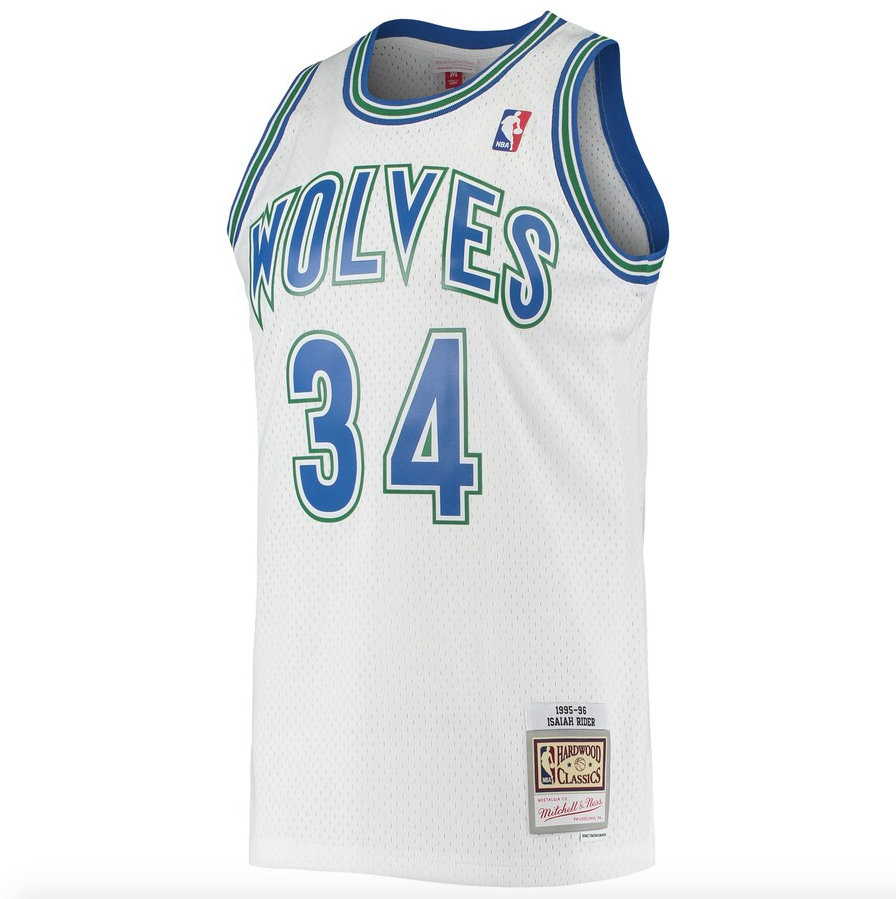 Mens Minnesota Timberwolves Isaiah Rider Mitchell &amp; Ness White 1995-96 Hardwood Classics Swingman Jersey