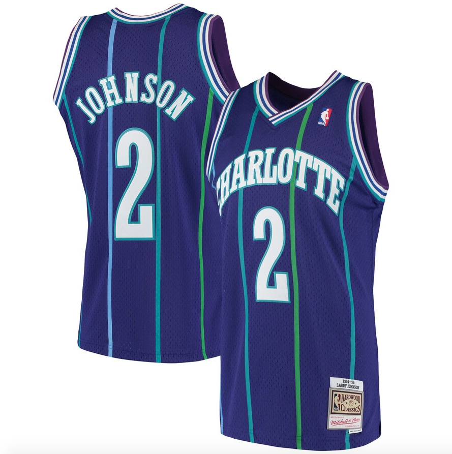 Men’s Larry Johnson Charlotte Hornets 1994-95 Purple Swingman Jersey By Mitchell &amp; Ness