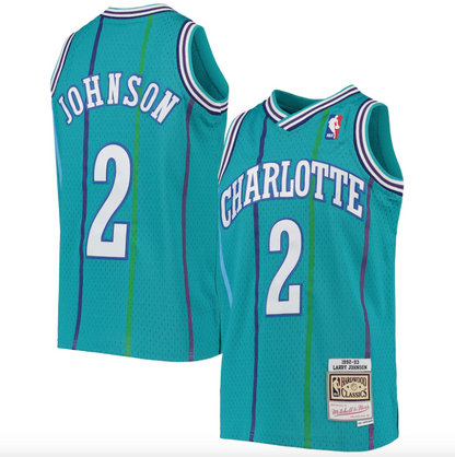 Youth Charlotte Hornets Larry Johnson Mitchell &amp; Ness Teal 1992-93 Hardwood Classics Swingman Jersey