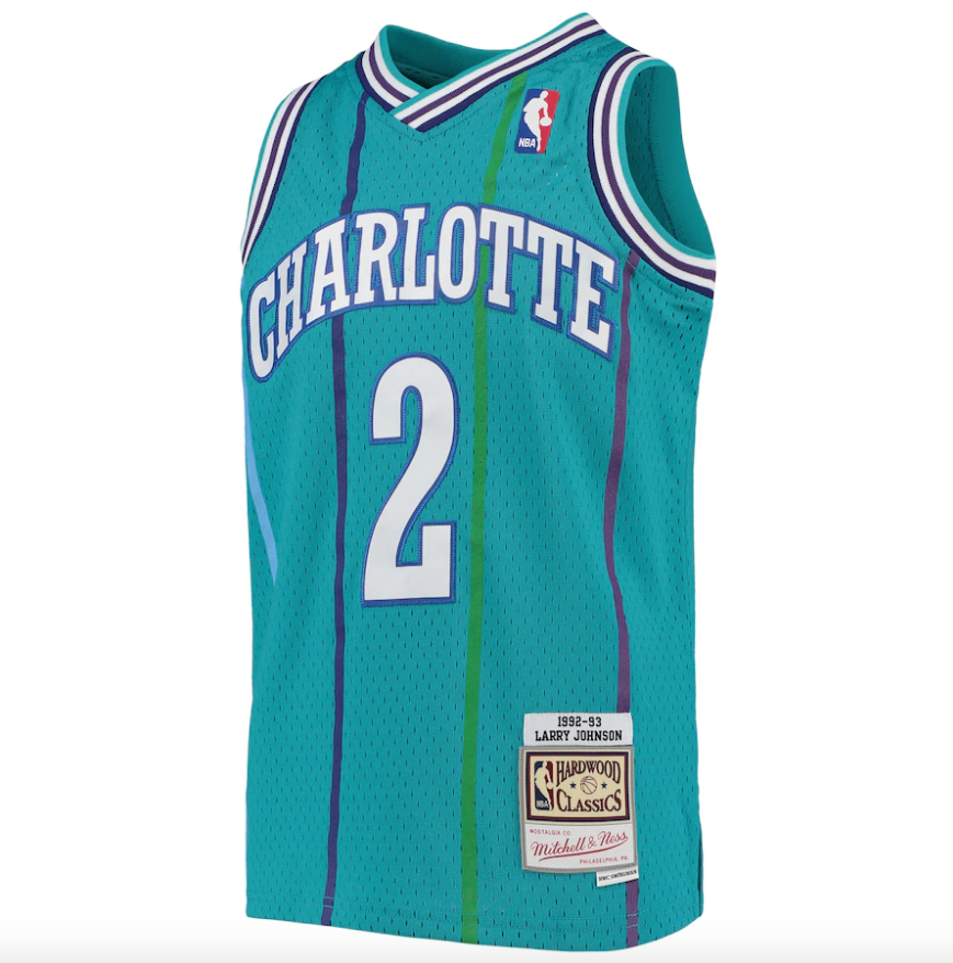 Youth Charlotte Hornets Larry Johnson Mitchell &amp; Ness Teal 1992-93 Hardwood Classics Swingman Jersey