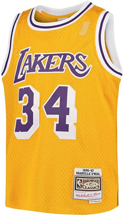 Youth Los Angeles Lakers Shaquille O`Neal Mitchell &amp; Ness Gold 1996-97 Hardwood Classics Swingman Jersey