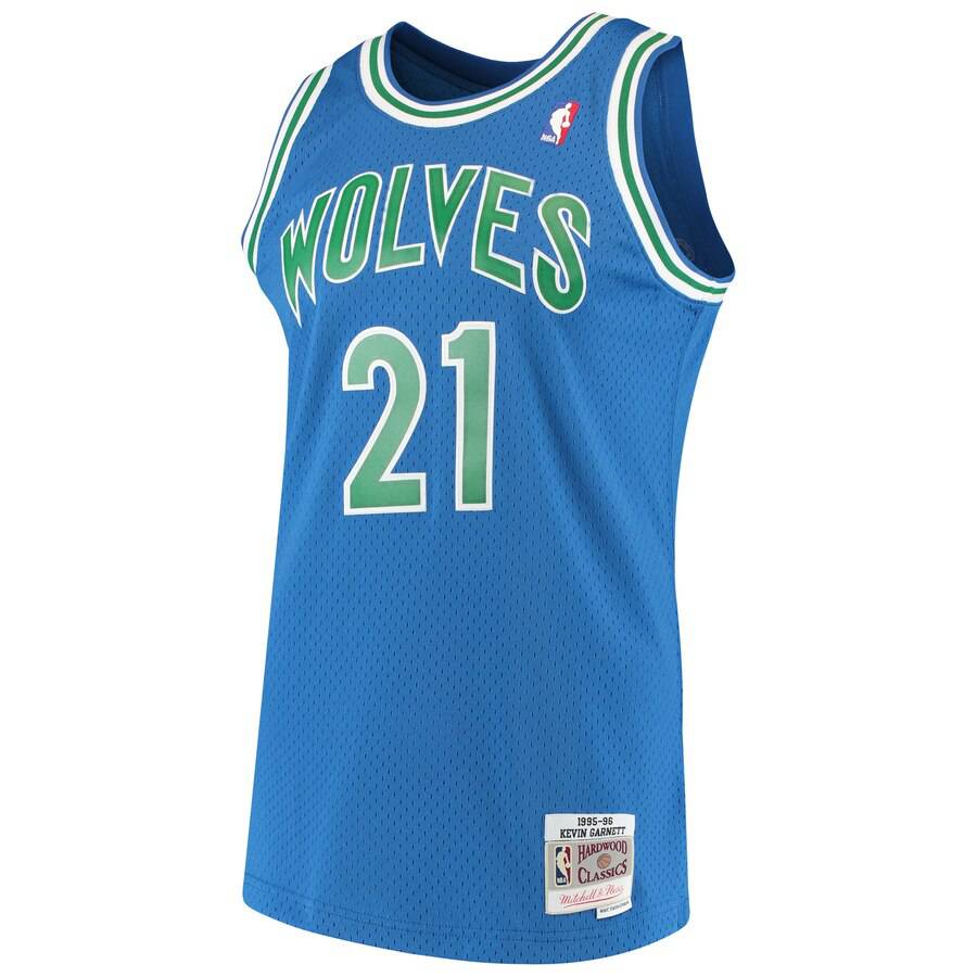 Mens Minnesota Timberwolves Kevin Garnett Mitchell &amp; Ness Blue 1995-96 Hardwood Classics Swingman Jersey