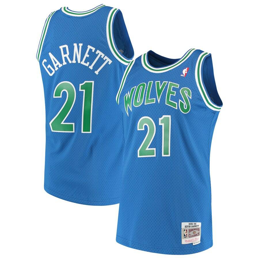 Mens Minnesota Timberwolves Kevin Garnett Mitchell &amp; Ness Blue 1995-96 Hardwood Classics Swingman Jersey